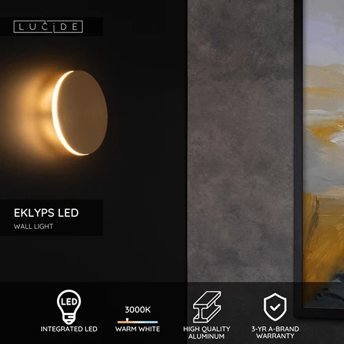 Lucide EKLYPS LED - Wall light - Ø 15 cm - LED - 1x7W 3000K - Matt Gold / Brass - USP